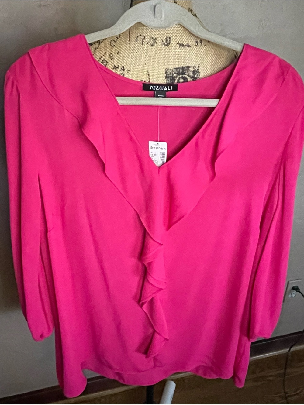 Roz & Ali V-Neck Ruffle-Front Tunic in Hot Pink